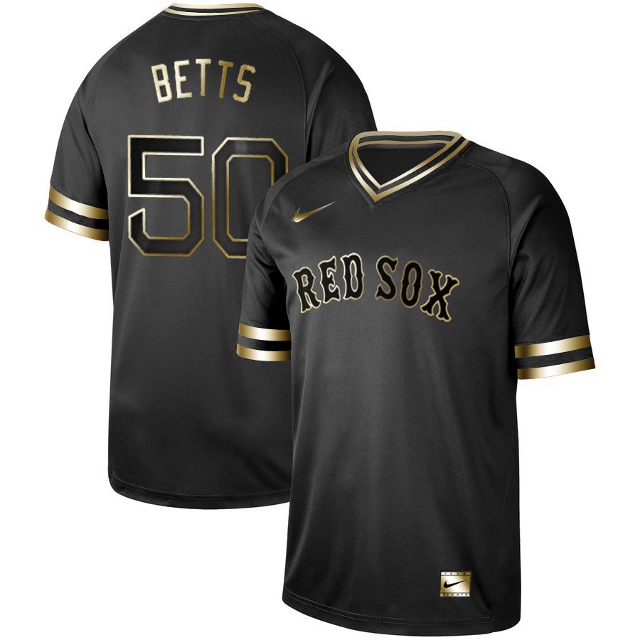 Men Boston Red Sox 50 Betts Nike Black Gold MLB Jerseys
